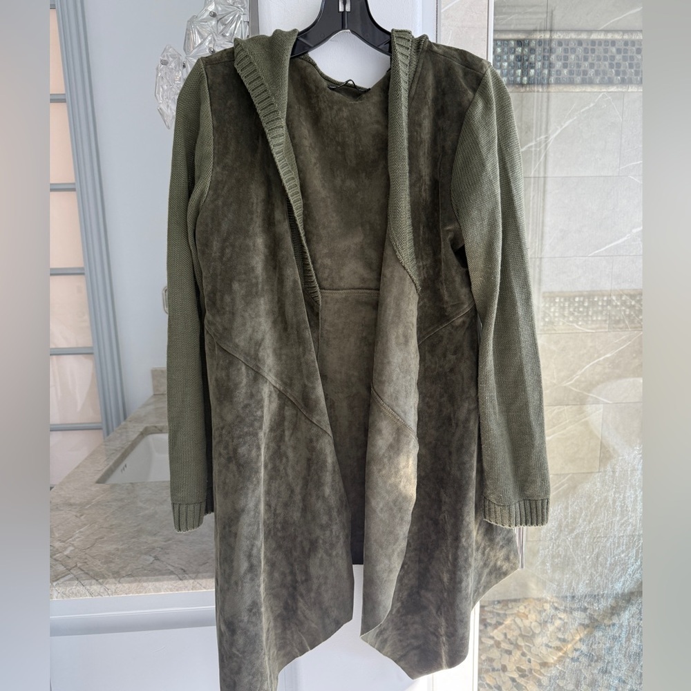 BlankNyc Faux Suede Dark Green Hoodie Cardigan